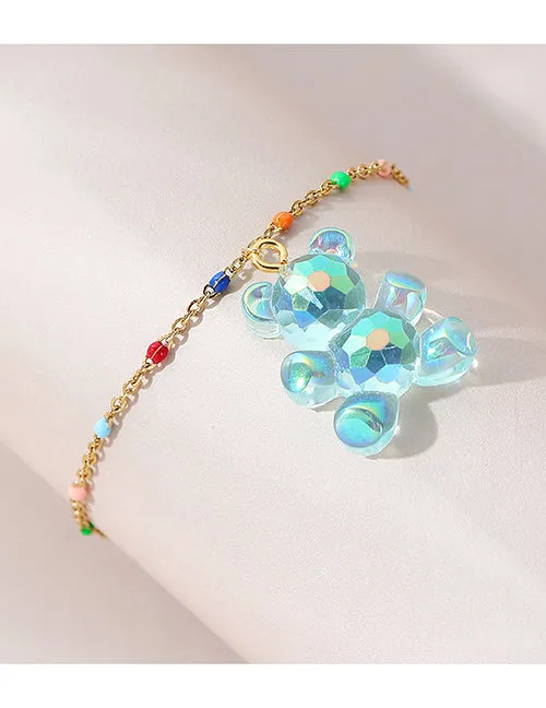 Bracelets 02 L181 Gold Multi Color Bead Blue Teddy Bear Bracelet