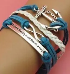 Bracelets alice B1299 Turquoise White Anchor Infinity Where Theres a Will Theres a Way Leather Layer Bracelet Bracelets alice B1299 Turquoise White Anchor Infinity Where Theres a Will Theres a Way Leather Layer Bracelet