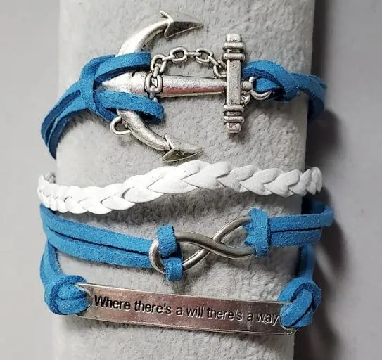 Bracelets alice B1299 Turquoise White Anchor Infinity Where Theres a Will Theres a Way Leather Layer Bracelet Bracelets alice B1299 Turquoise White Anchor Infinity Where Theres a Will Theres a Way Leather Layer Bracelet