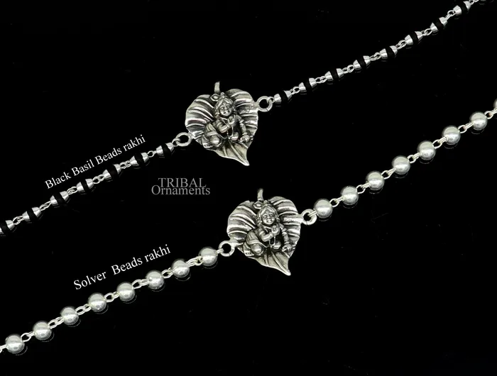 Bracelets Amazing Krishna Laddu Gopala Rakhi 925 sterling silver handmade Rakhi bracelet amazing black Tulsi beaded and silver bracelet rk205 TRIBAL ORNAMENTS Bracelets Amazing Krishna Laddu Gopala Rakhi 925 sterling silver handmade Rakhi bracelet amazing black Tulsi beaded and silver bracelet rk205 TRIBAL ORNAMENTS