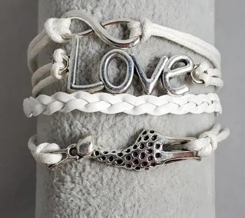 Bracelets AZ966 White Love Giraffe Infinity Layer Leather Bracelet alice