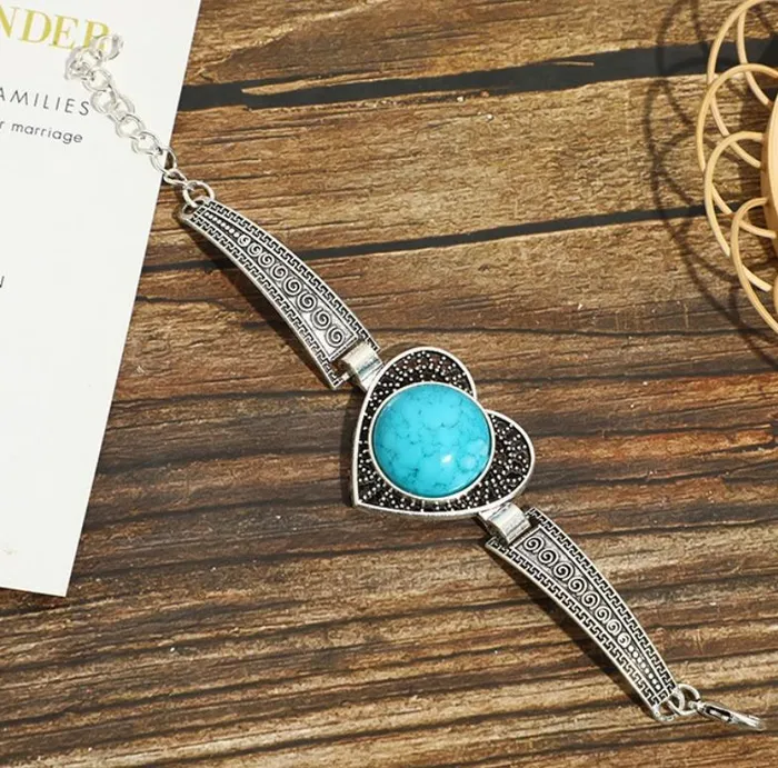 Bracelets B1191 Silver Decorated Blue Gem Heart Bracelet POLLY