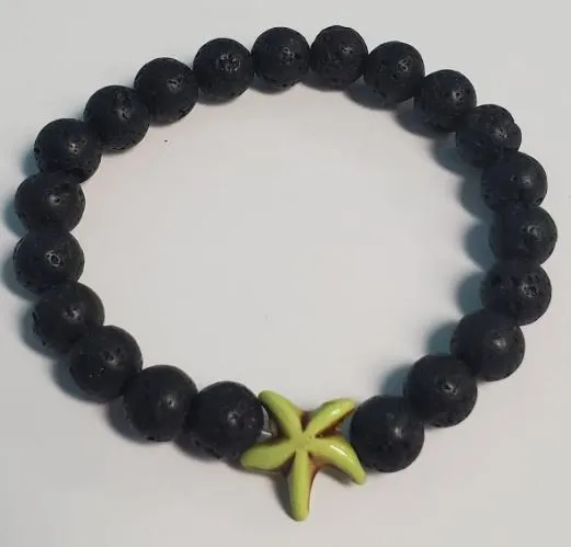 Bracelets B896 Black Lava Stone Lime Green Starfish Bead Bracelet polly