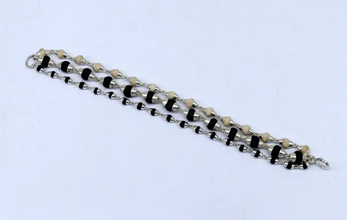 Bracelets Black and white holy basil rosary plant tulsi plant wood beaded Sterling silver handmade fabulous 3 line bracelet jewelry India sbr264 TRIBAL ORNAMENTS