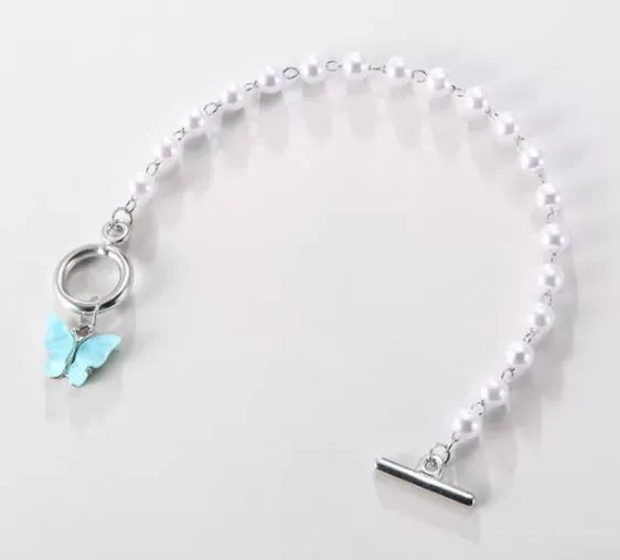 Bracelets POLLY B424 Silver Pearl Light Blue Butterfly Bracelet