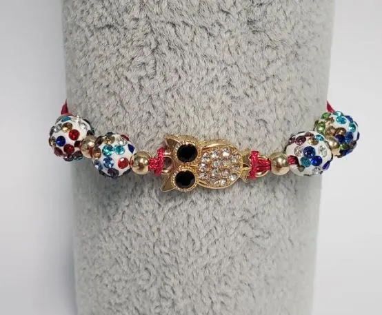 Bracelets polly B771 Gemstone Owl Pink Cord Bracelet