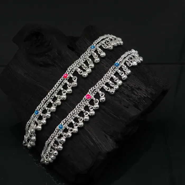 Bracelets TRIBAL ORNAMENTS 6 inches Sterling silver handmade double chain jingling ankle bracelet baby anklet high noisy sound bells charm foot anklets jewelry ank304 Bracelets TRIBAL ORNAMENTS 6 inches Sterling silver handmade double chain jingling ankle bracelet baby anklet high noisy sound bells charm foot anklets jewelry ank304