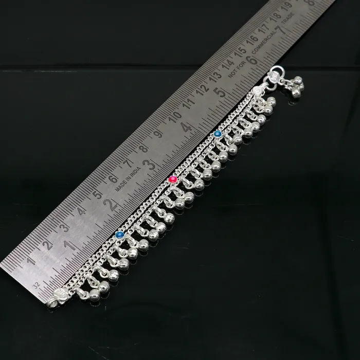 Bracelets TRIBAL ORNAMENTS 6 inches Sterling silver handmade double chain jingling ankle bracelet baby anklet high noisy sound bells charm foot anklets jewelry ank304 Bracelets TRIBAL ORNAMENTS 6 inches Sterling silver handmade double chain jingling ankle bracelet baby anklet high noisy sound bells charm foot anklets jewelry ank304