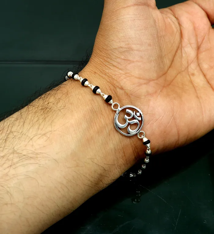 Bracelets TRIBAL ORNAMENTS 75 925 Sterling silver customized tulsi beaded AUM OM Rakhi or bracelet best gift for your brothers for special Rakshabandhan rk15 Bracelets TRIBAL ORNAMENTS 75 925 Sterling silver customized tulsi beaded AUM OM Rakhi or bracelet best gift for your brothers for special Rakshabandhan rk15