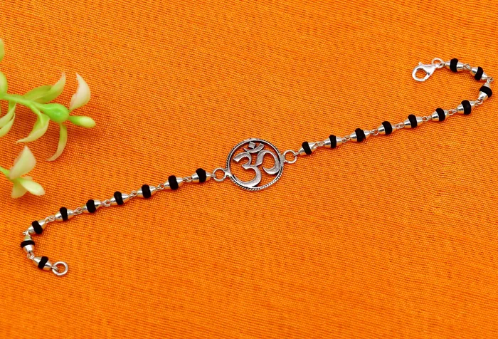 Bracelets TRIBAL ORNAMENTS 75 925 Sterling silver customized tulsi beaded AUM OM Rakhi or bracelet best gift for your brothers for special Rakshabandhan rk15