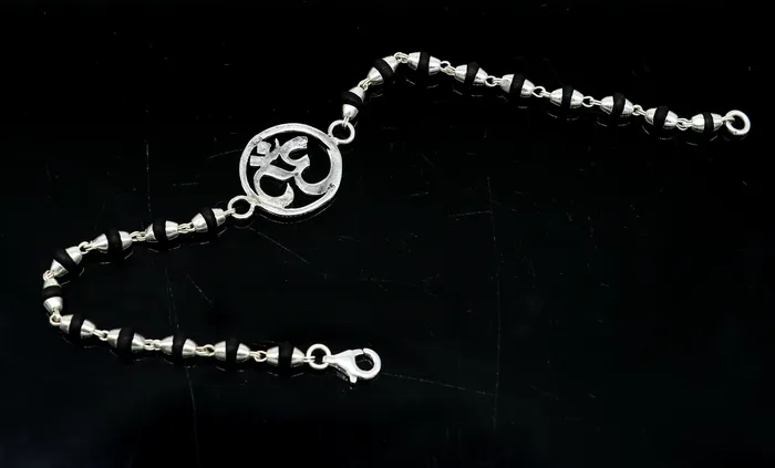 Bracelets TRIBAL ORNAMENTS 75 925 Sterling silver customized tulsi beaded AUM OM Rakhi or bracelet best gift for your brothers for special Rakshabandhan rk15