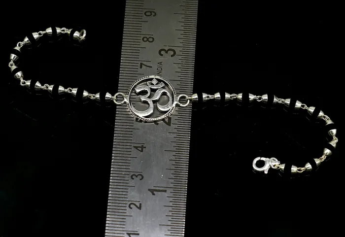 Bracelets TRIBAL ORNAMENTS 75 925 Sterling silver customized tulsi beaded AUM OM Rakhi or bracelet best gift for your brothers for special Rakshabandhan rk15