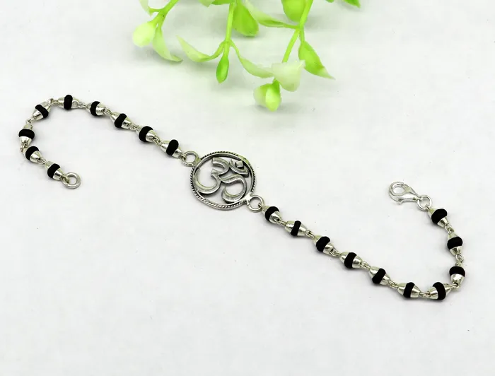 Bracelets TRIBAL ORNAMENTS 75 925 Sterling silver customized tulsi beaded AUM OM Rakhi or bracelet best gift for your brothers for special Rakshabandhan rk15