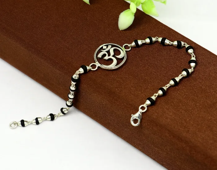 Bracelets TRIBAL ORNAMENTS 75 925 Sterling silver customized tulsi beaded AUM OM Rakhi or bracelet best gift for your brothers for special Rakshabandhan rk15
