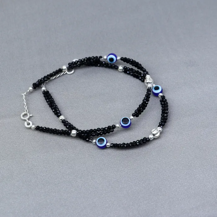 Bracelets TRIBAL ORNAMENTS 925 sterling silver and evil eye black beaded chain bracelet Combo use mother bracelet or baby anklets sbr747