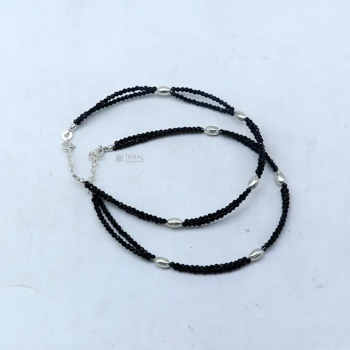 Bracelets TRIBAL ORNAMENTS 925 sterling silver double chain black beaded anklet bracelet amazing light weight delicate anklets silver jewelry ank659