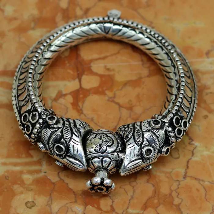 Bracelets TRIBAL ORNAMENTS 925 sterling silver handmade chitai work crocodile fabulous handcrafted work vintage bangle bracelet kada bridesmaid gifting nssk260