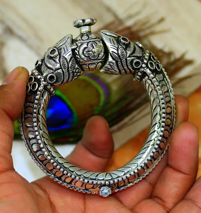 Bracelets TRIBAL ORNAMENTS 925 sterling silver handmade chitai work crocodile fabulous handcrafted work vintage bangle bracelet kada bridesmaid gifting nssk260