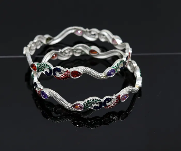 Bracelets TRIBAL ORNAMENTS 925 sterling silver handmade Customized bangle gorgeous multicolor stone stone stylish bangle excellent bridesmaid tribal jewelry nba78