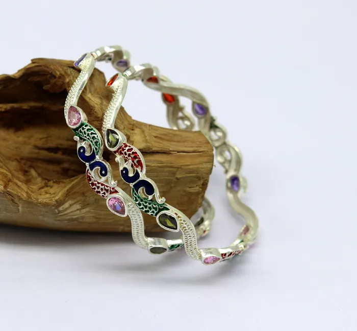 Bracelets TRIBAL ORNAMENTS 925 sterling silver handmade Customized bangle gorgeous multicolor stone stone stylish bangle excellent bridesmaid tribal jewelry nba78
