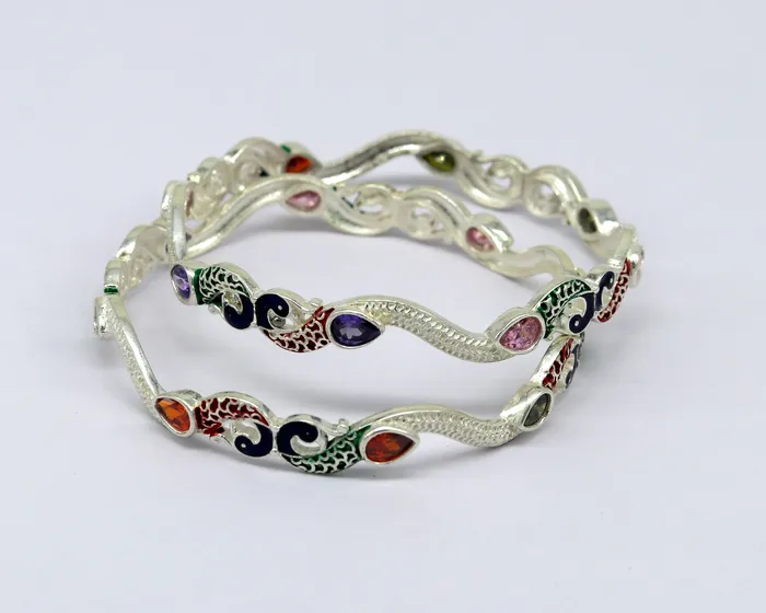 Bracelets TRIBAL ORNAMENTS 925 sterling silver handmade Customized bangle gorgeous multicolor stone stone stylish bangle excellent bridesmaid tribal jewelry nba78