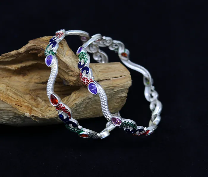 Bracelets TRIBAL ORNAMENTS 925 sterling silver handmade Customized bangle gorgeous multicolor stone stone stylish bangle excellent bridesmaid tribal jewelry nba78
