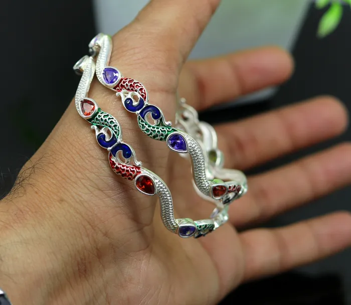 Bracelets TRIBAL ORNAMENTS 925 sterling silver handmade Customized bangle gorgeous multicolor stone stone stylish bangle excellent bridesmaid tribal jewelry nba78