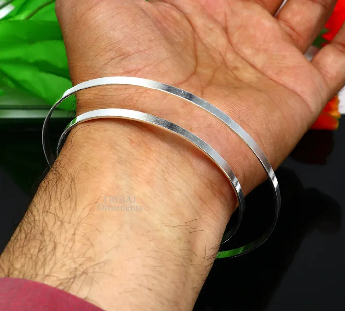Bracelets TRIBAL ORNAMENTS 925 sterling silver handmade double layer plain design bangle bracelet cuff kada jewelry tribal belly dance jewelry from india hnssk734