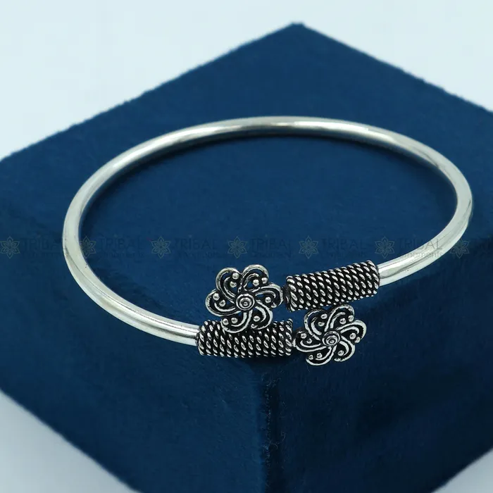 Bracelets TRIBAL ORNAMENTS 925 sterling silver handmade flower design stylish kada bangle bracelet tribal jewelry nsk865 Bracelets TRIBAL ORNAMENTS 925 sterling silver handmade flower design stylish kada bangle bracelet tribal jewelry nsk865