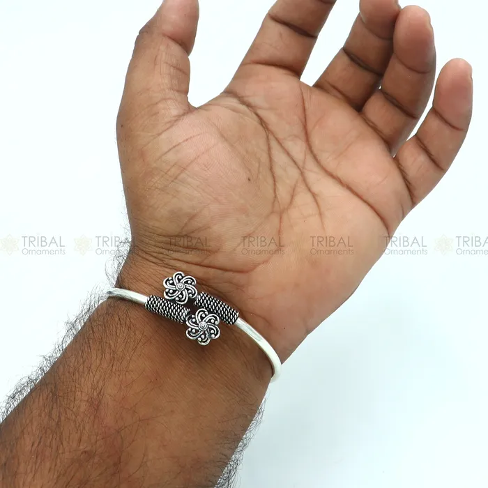 Bracelets TRIBAL ORNAMENTS 925 sterling silver handmade flower design stylish kada bangle bracelet tribal jewelry nsk865 Bracelets TRIBAL ORNAMENTS 925 sterling silver handmade flower design stylish kada bangle bracelet tribal jewelry nsk865