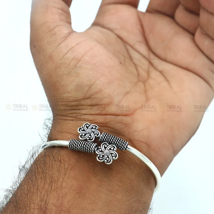 Bracelets TRIBAL ORNAMENTS 925 sterling silver handmade flower design stylish kada bangle bracelet tribal jewelry nsk865 Bracelets TRIBAL ORNAMENTS 925 sterling silver handmade flower design stylish kada bangle bracelet tribal jewelry nsk865