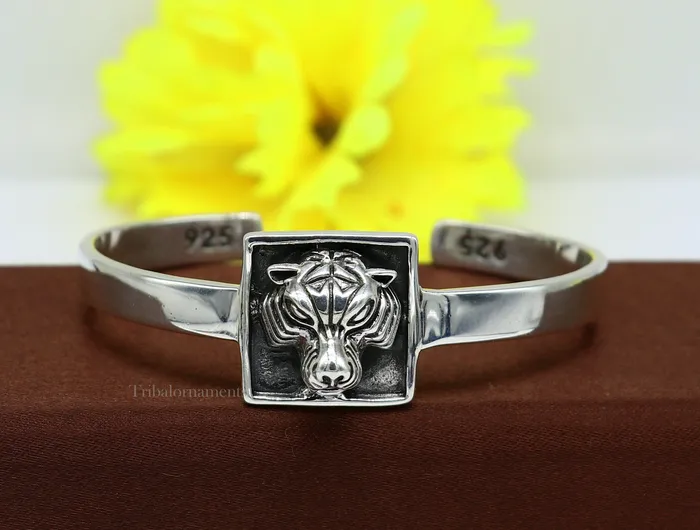 Bracelets TRIBAL ORNAMENTS 925 sterling silver handmade lion face design adjustable bangle cuff bracelet kada best unisex gifting ethnic jewelry india nsk368