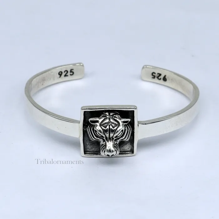 Bracelets TRIBAL ORNAMENTS 925 sterling silver handmade lion face design adjustable bangle cuff bracelet kada best unisex gifting ethnic jewelry india nsk368