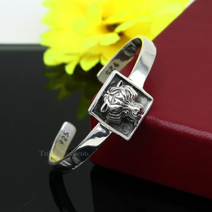 Bracelets TRIBAL ORNAMENTS 925 sterling silver handmade lion face design adjustable bangle cuff bracelet kada best unisex gifting ethnic jewelry india nsk368
