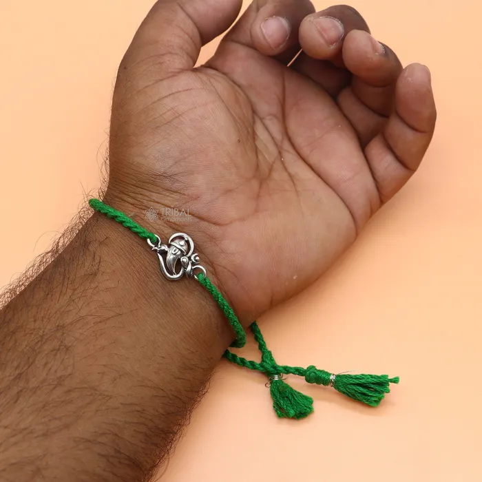Bracelets TRIBAL ORNAMENTS 925 Sterling silver lord Ganesha Aum OM design pendant Rakhi bracelet best gift for your brothers on special Rakshabandhan festival rk312 Bracelets TRIBAL ORNAMENTS 925 Sterling silver lord Ganesha Aum OM design pendant Rakhi bracelet best gift for your brothers on special Rakshabandhan festival rk312