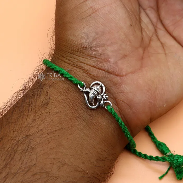 Bracelets TRIBAL ORNAMENTS 925 Sterling silver lord Ganesha Aum OM design pendant Rakhi bracelet best gift for your brothers on special Rakshabandhan festival rk312 Bracelets TRIBAL ORNAMENTS 925 Sterling silver lord Ganesha Aum OM design pendant Rakhi bracelet best gift for your brothers on special Rakshabandhan festival rk312