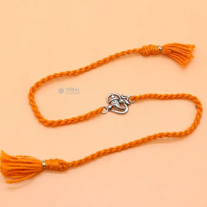 Bracelets TRIBAL ORNAMENTS 925 Sterling silver lord Ganesha Aum OM design pendant Rakhi bracelet best gift for your brothers on special Rakshabandhan festival rk312 Bracelets TRIBAL ORNAMENTS 925 Sterling silver lord Ganesha Aum OM design pendant Rakhi bracelet best gift for your brothers on special Rakshabandhan festival rk312