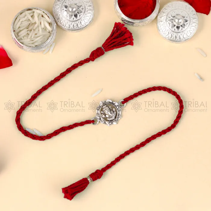 Bracelets TRIBAL ORNAMENTS 925 Sterling silver Lord Ganesha design pendant Rakhi bracelet Rakshabandhan festival rk330 Bracelets TRIBAL ORNAMENTS 925 Sterling silver Lord Ganesha design pendant Rakhi bracelet Rakshabandhan festival rk330