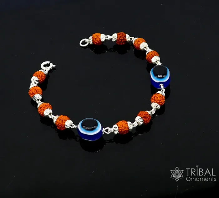 Bracelets TRIBAL ORNAMENTS 925 sterling silver Rudraksha beads with evil eye bracelet stylish unisex cultural trendy handmade bracelet all sizes jewelry sbr472 Bracelets TRIBAL ORNAMENTS 925 sterling silver Rudraksha beads with evil eye bracelet stylish unisex cultural trendy handmade bracelet all sizes jewelry sbr472