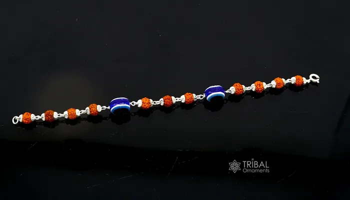 Bracelets TRIBAL ORNAMENTS 925 sterling silver Rudraksha beads with evil eye bracelet stylish unisex cultural trendy handmade bracelet all sizes jewelry sbr472 Bracelets TRIBAL ORNAMENTS 925 sterling silver Rudraksha beads with evil eye bracelet stylish unisex cultural trendy handmade bracelet all sizes jewelry sbr472