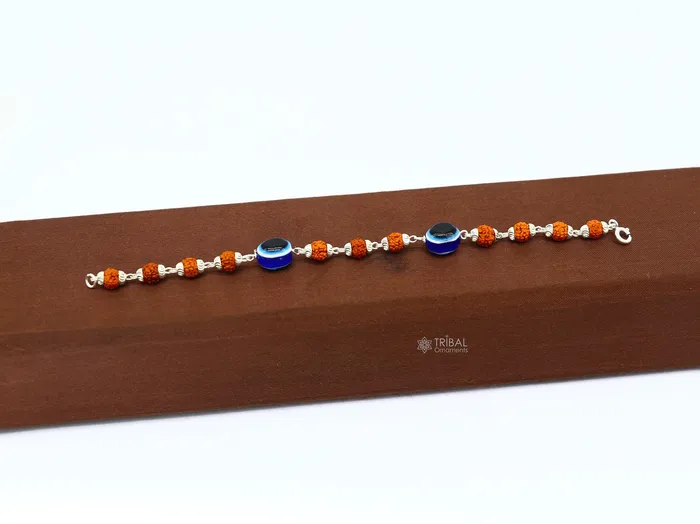 Bracelets TRIBAL ORNAMENTS 925 sterling silver Rudraksha beads with evil eye bracelet stylish unisex cultural trendy handmade bracelet all sizes jewelry sbr472 Bracelets TRIBAL ORNAMENTS 925 sterling silver Rudraksha beads with evil eye bracelet stylish unisex cultural trendy handmade bracelet all sizes jewelry sbr472