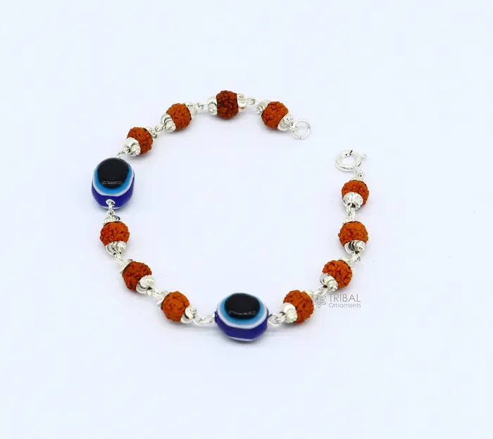 Bracelets TRIBAL ORNAMENTS 925 sterling silver Rudraksha beads with evil eye bracelet stylish unisex cultural trendy handmade bracelet all sizes jewelry sbr472 Bracelets TRIBAL ORNAMENTS 925 sterling silver Rudraksha beads with evil eye bracelet stylish unisex cultural trendy handmade bracelet all sizes jewelry sbr472
