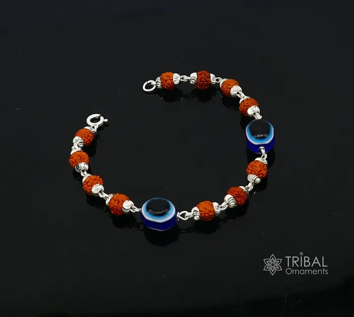 Bracelets TRIBAL ORNAMENTS 925 sterling silver Rudraksha beads with evil eye bracelet stylish unisex cultural trendy handmade bracelet all sizes jewelry sbr472 Bracelets TRIBAL ORNAMENTS 925 sterling silver Rudraksha beads with evil eye bracelet stylish unisex cultural trendy handmade bracelet all sizes jewelry sbr472
