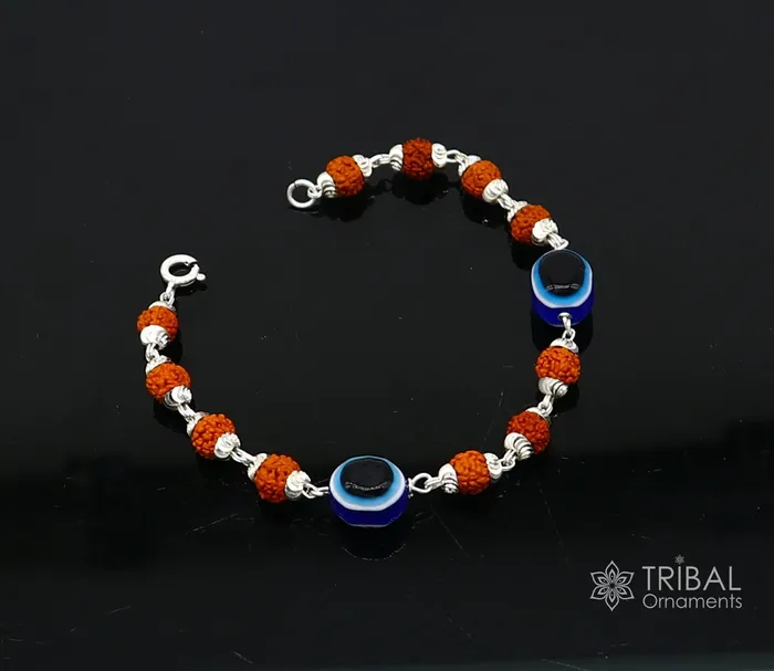Bracelets TRIBAL ORNAMENTS 925 sterling silver Rudraksha beads with evil eye bracelet stylish unisex cultural trendy handmade bracelet all sizes jewelry sbr472 Bracelets TRIBAL ORNAMENTS 925 sterling silver Rudraksha beads with evil eye bracelet stylish unisex cultural trendy handmade bracelet all sizes jewelry sbr472