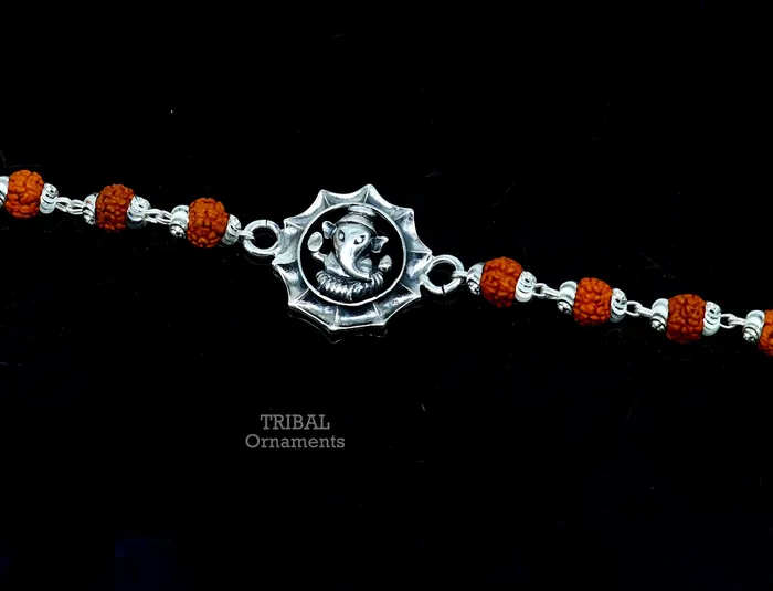 Bracelets TRIBAL ORNAMENTS Divine 925 sterling silver handmade lord Ganesha design Rakhi bracelet amazing Rudraksha bracelet use as daily use jewelry rk211 Bracelets TRIBAL ORNAMENTS Divine 925 sterling silver handmade lord Ganesha design Rakhi bracelet amazing Rudraksha bracelet use as daily use jewelry rk211
