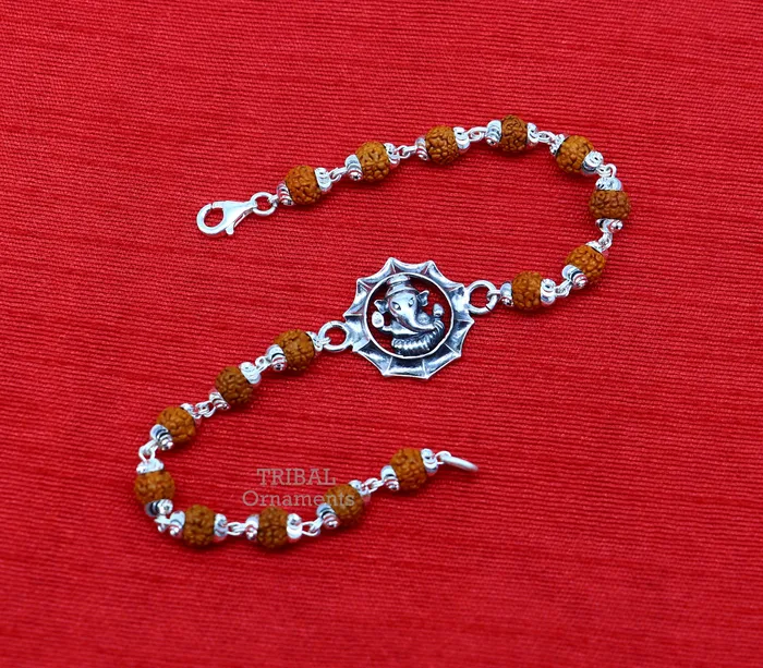 Bracelets TRIBAL ORNAMENTS Divine 925 sterling silver handmade lord Ganesha design Rakhi bracelet amazing Rudraksha bracelet use as daily use jewelry rk211 Bracelets TRIBAL ORNAMENTS Divine 925 sterling silver handmade lord Ganesha design Rakhi bracelet amazing Rudraksha bracelet use as daily use jewelry rk211
