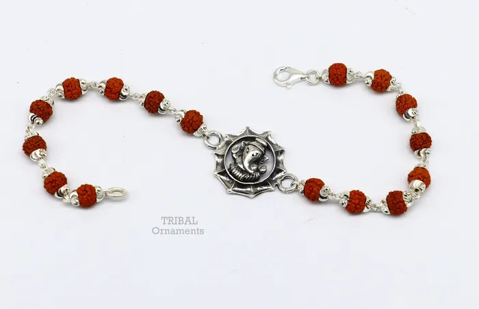 Bracelets TRIBAL ORNAMENTS Divine 925 sterling silver handmade lord Ganesha design Rakhi bracelet amazing Rudraksha bracelet use as daily use jewelry rk211 Bracelets TRIBAL ORNAMENTS Divine 925 sterling silver handmade lord Ganesha design Rakhi bracelet amazing Rudraksha bracelet use as daily use jewelry rk211
