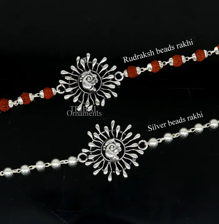 Bracelets TRIBAL ORNAMENTS Silver Ganesha Rakhi 925 Sterling silver Rakhi bracelet with rudrakh beads best gift for your brothers for special gifting rk196 Bracelets TRIBAL ORNAMENTS Silver Ganesha Rakhi 925 Sterling silver Rakhi bracelet with rudrakh beads best gift for your brothers for special gifting rk196