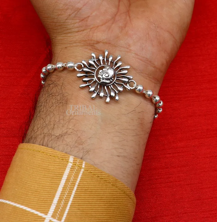 Bracelets TRIBAL ORNAMENTS Silver Ganesha Rakhi 925 Sterling silver Rakhi bracelet with rudrakh beads best gift for your brothers for special gifting rk196
