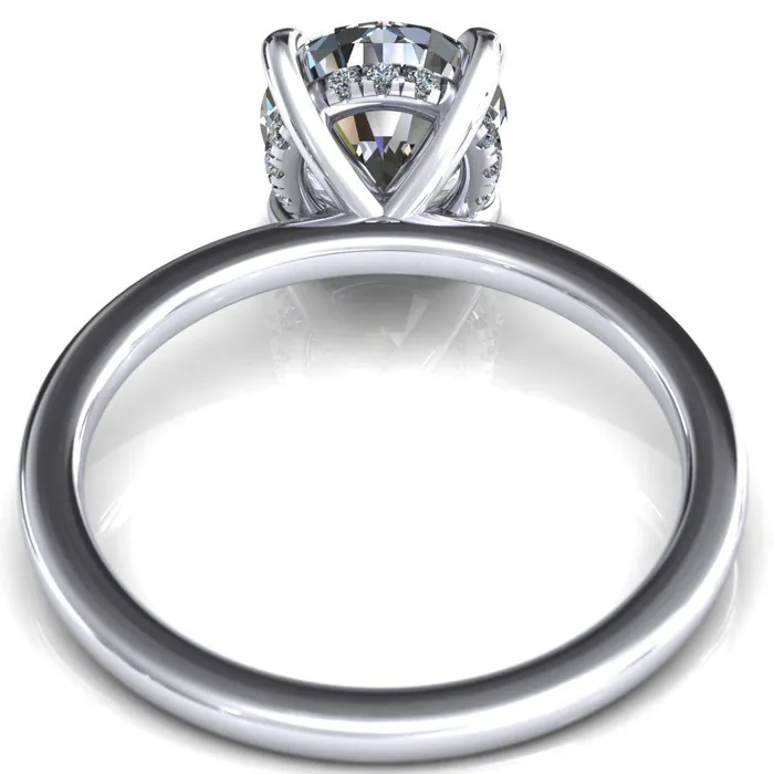 Carmeli 8mm Hearts and Arrows HA Round Moissanite Center Stone 4 Claw Prong Micro Pave Diamond Rail Engagement 14K White Gold Ring Fire Brilliance Rings